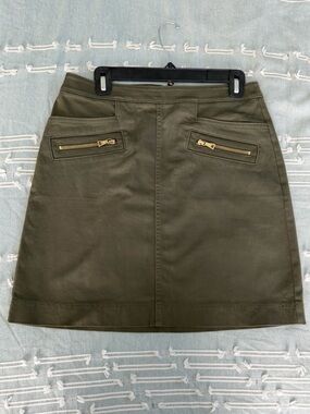 LOFT Olive Green A-Line Skirt with Gold Zippers size 4 NWOT